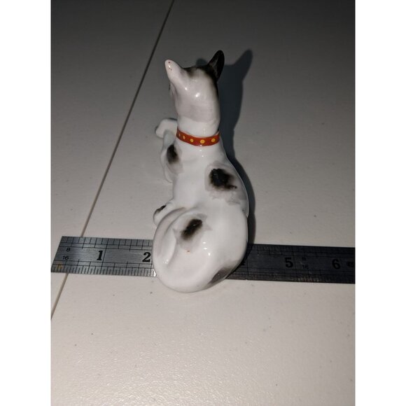 Vintage Japanese Porcelain Dog Figurine With Red Collar & Spotted Coat - Picture 7 of 7